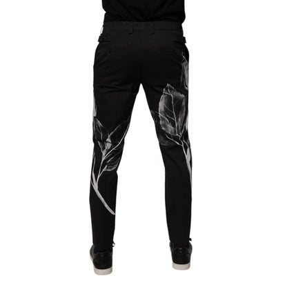 Dolce & Gabbana Black Cotton Floral Skinny Dress Pants Dolce & Gabbana
