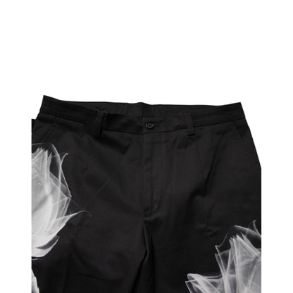 Dolce & Gabbana Black Cotton Floral Skinny Dress Pants Dolce & Gabbana