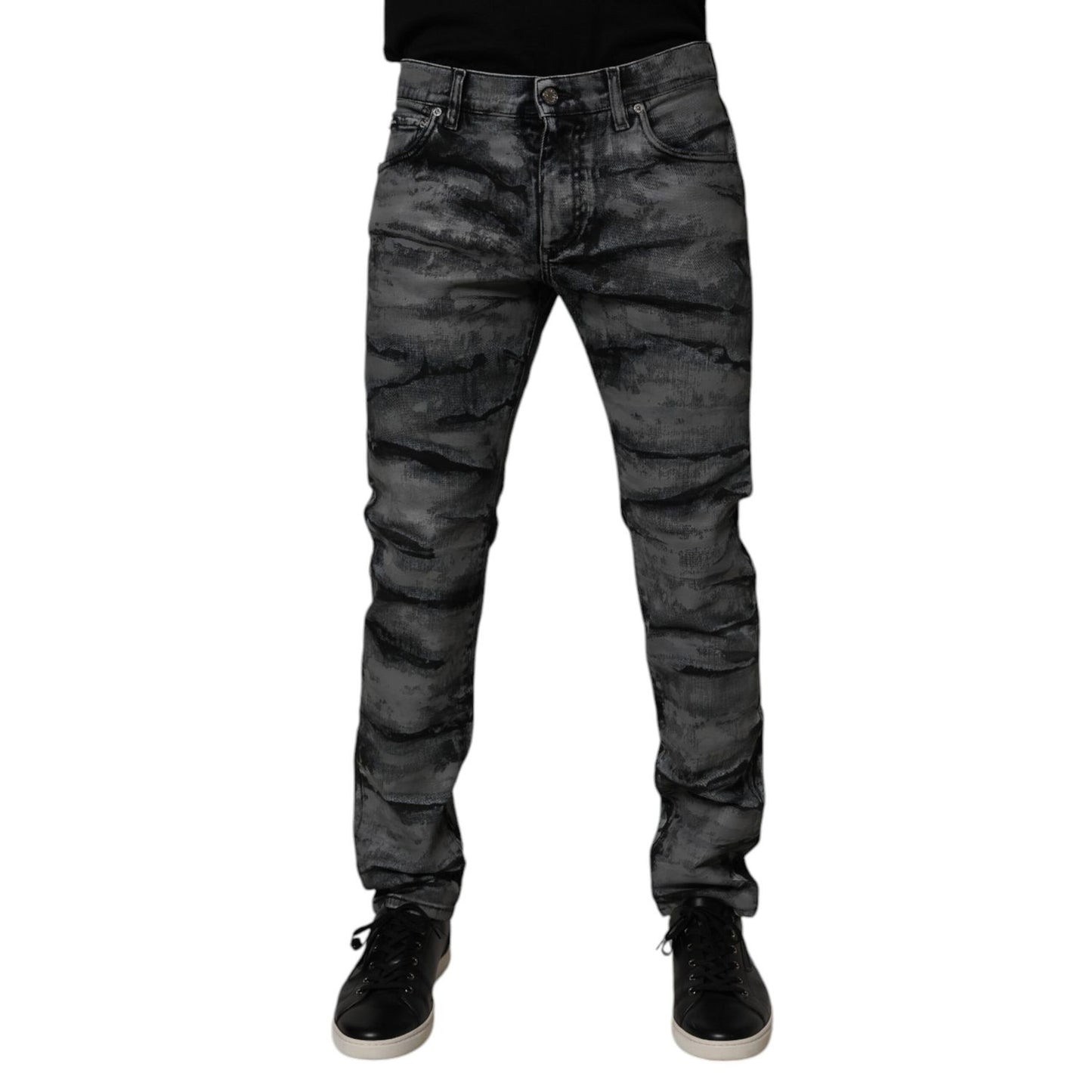 Dolce & Gabbana Gray Tie Dye Cotton Skinny Men Denim Jeans Dolce & Gabbana