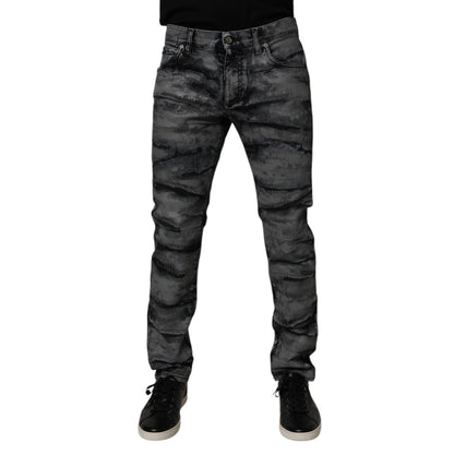 Dolce & Gabbana Gray Tie Dye Cotton Skinny Men Denim Jeans Dolce & Gabbana