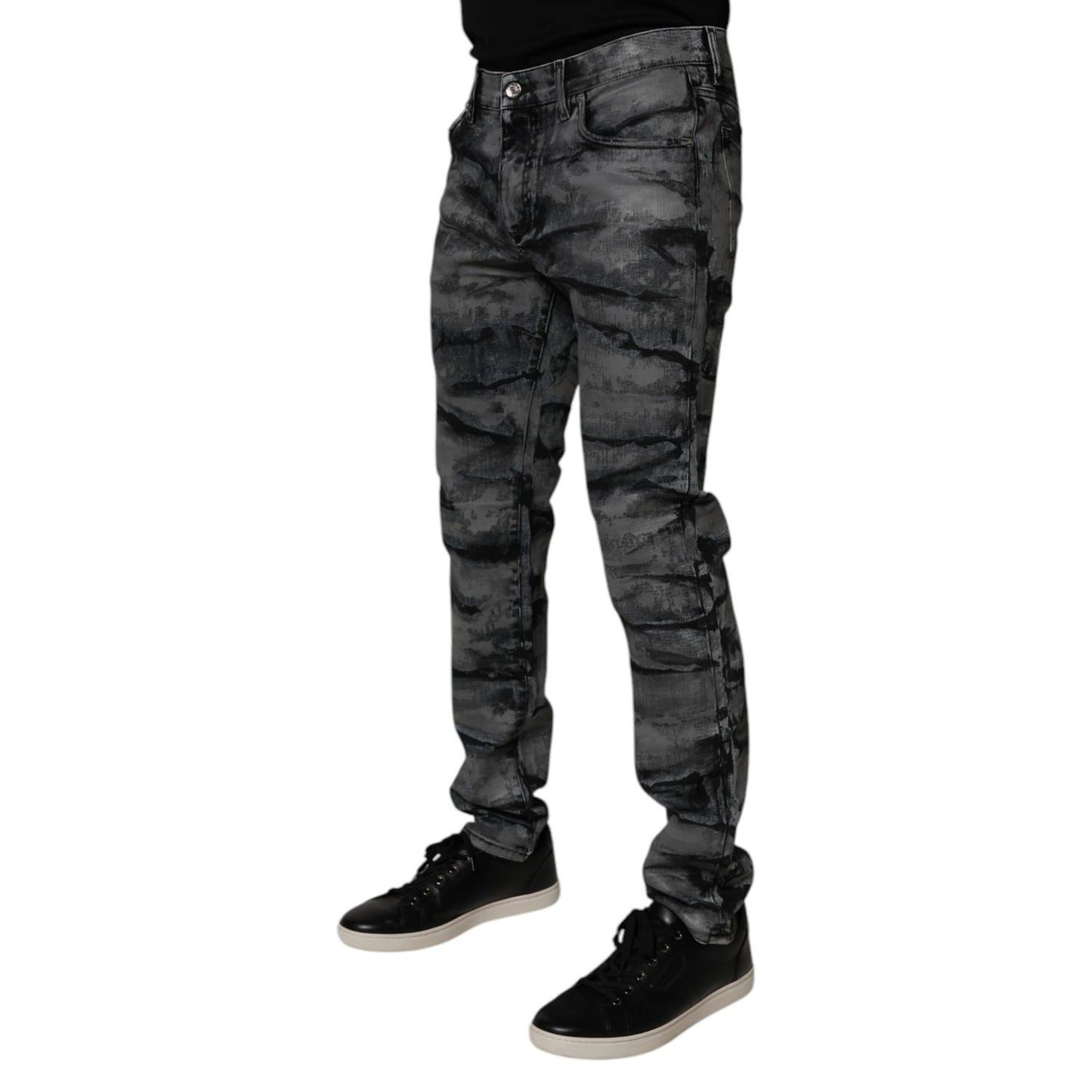 Dolce & Gabbana Gray Tie Dye Cotton Skinny Men Denim Jeans Dolce & Gabbana