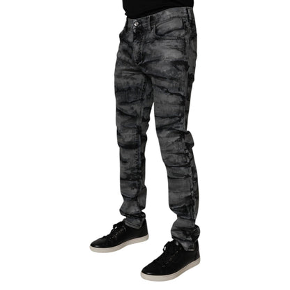 Dolce & Gabbana Gray Tie Dye Cotton Skinny Men Denim Jeans Dolce & Gabbana
