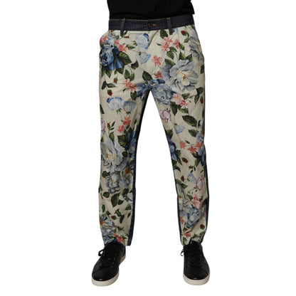 Dolce & Gabbana Beige Blue Floral Cotton Men Denim Jeans Dolce & Gabbana