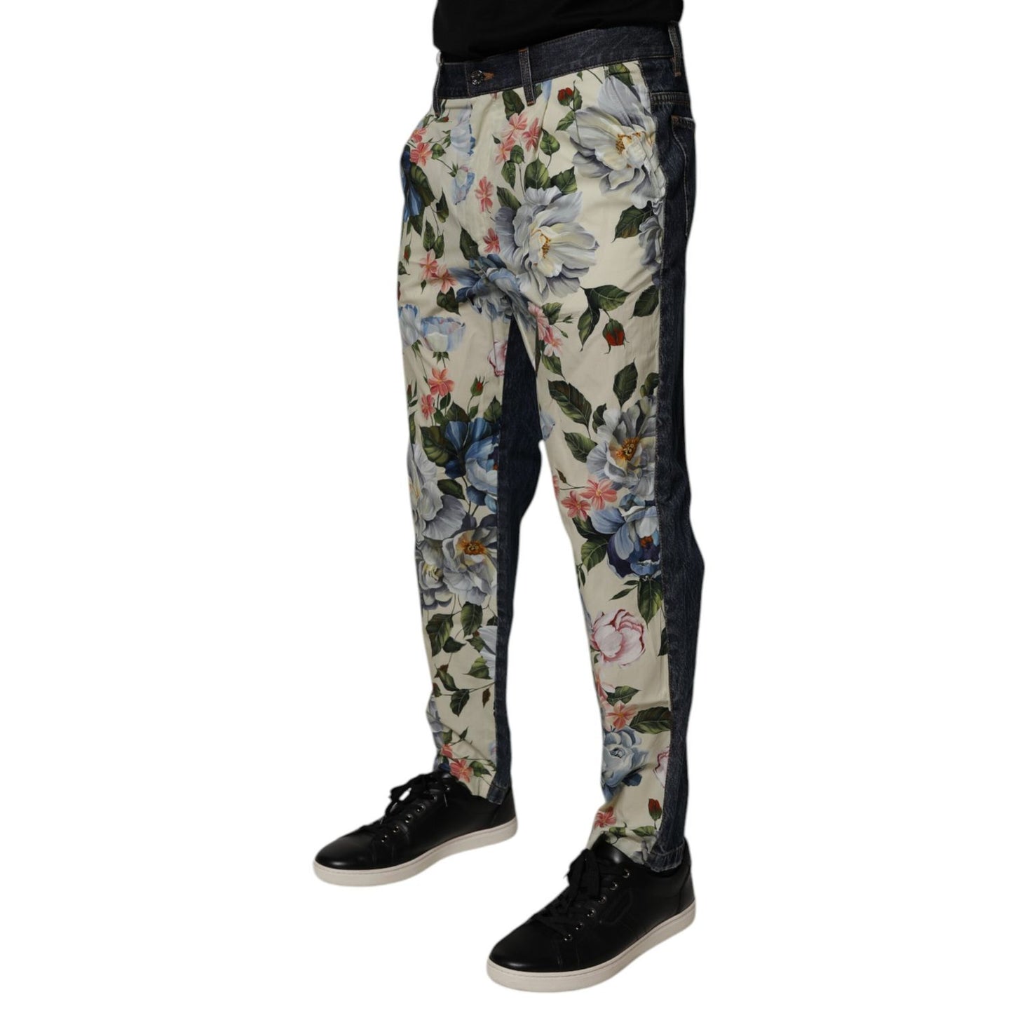 Dolce & Gabbana Beige Blue Floral Cotton Men Denim Jeans Dolce & Gabbana