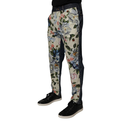 Dolce & Gabbana Beige Blue Floral Cotton Men Denim Jeans Dolce & Gabbana