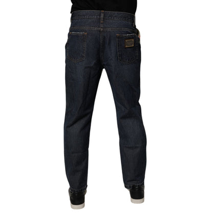 Dolce & Gabbana Beige Blue Floral Cotton Men Denim Jeans Dolce & Gabbana