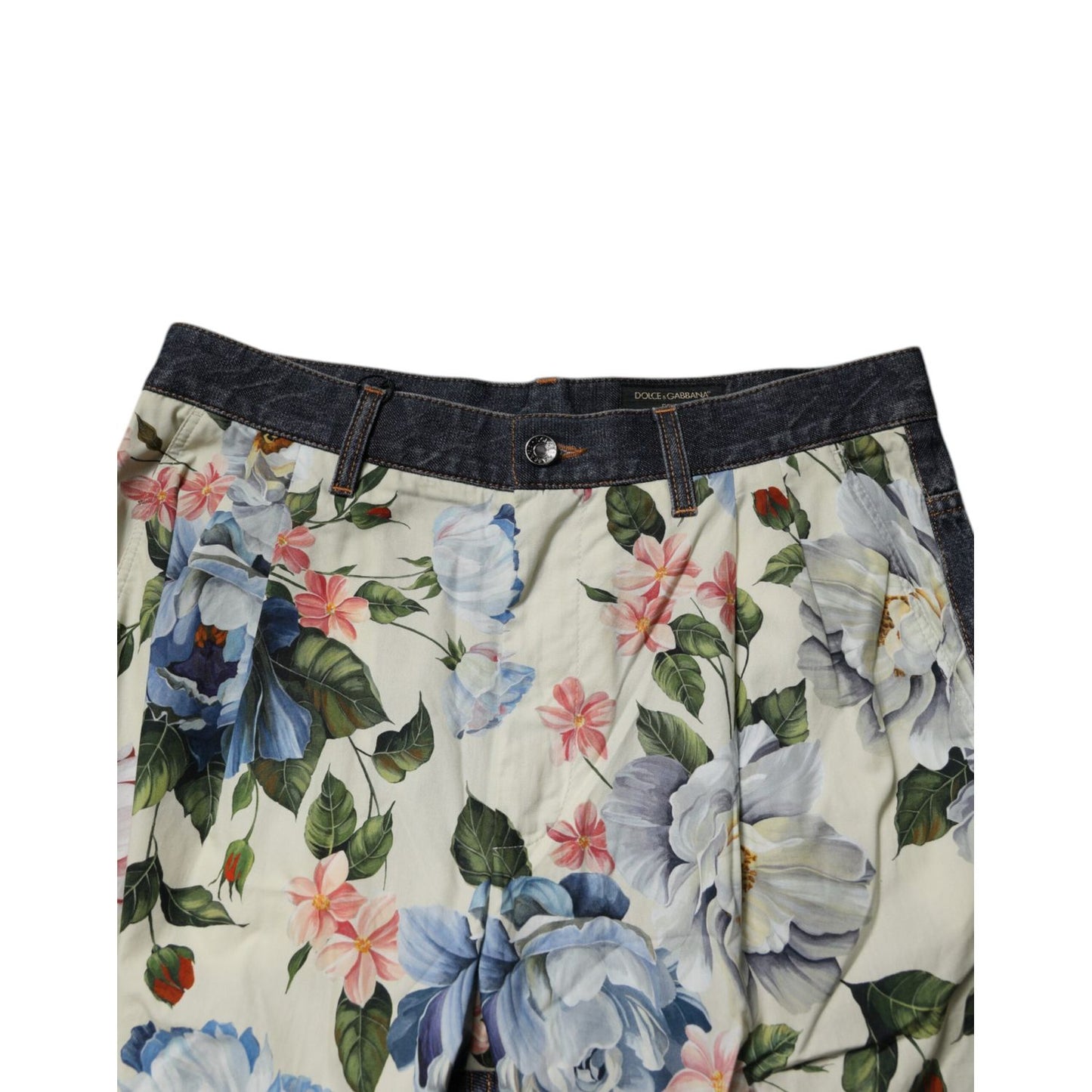 Dolce & Gabbana Beige Blue Floral Cotton Men Denim Jeans Dolce & Gabbana