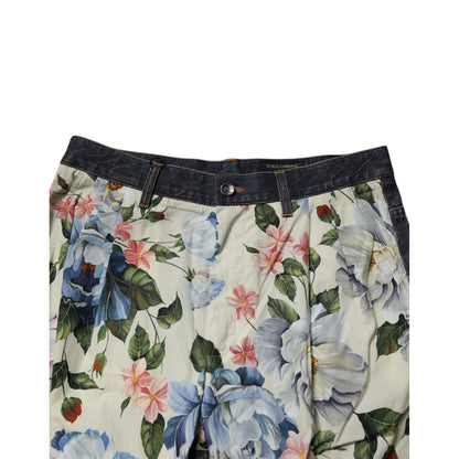 Dolce & Gabbana Beige Blue Floral Cotton Men Denim Jeans Dolce & Gabbana