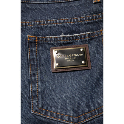 Dolce & Gabbana Beige Blue Floral Cotton Men Denim Jeans Dolce & Gabbana