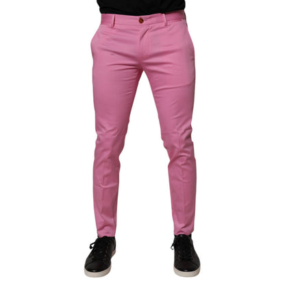 Dolce & Gabbana Pink Cotton Slim Fit Men Dress Formal Pants Dolce & Gabbana