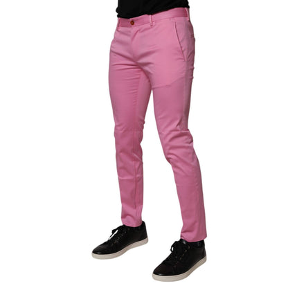 Dolce & Gabbana Pink Cotton Slim Fit Men Dress Formal Pants Dolce & Gabbana