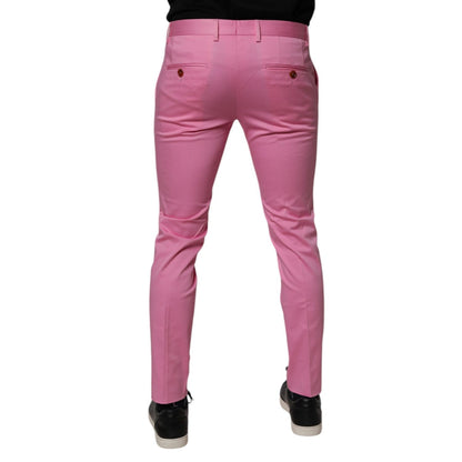 Dolce & Gabbana Pink Cotton Slim Fit Men Dress Formal Pants Dolce & Gabbana