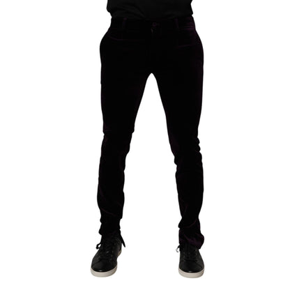 Dolce & Gabbana Violet Velvet Cotton Men Dress Formal Pants Dolce & Gabbana