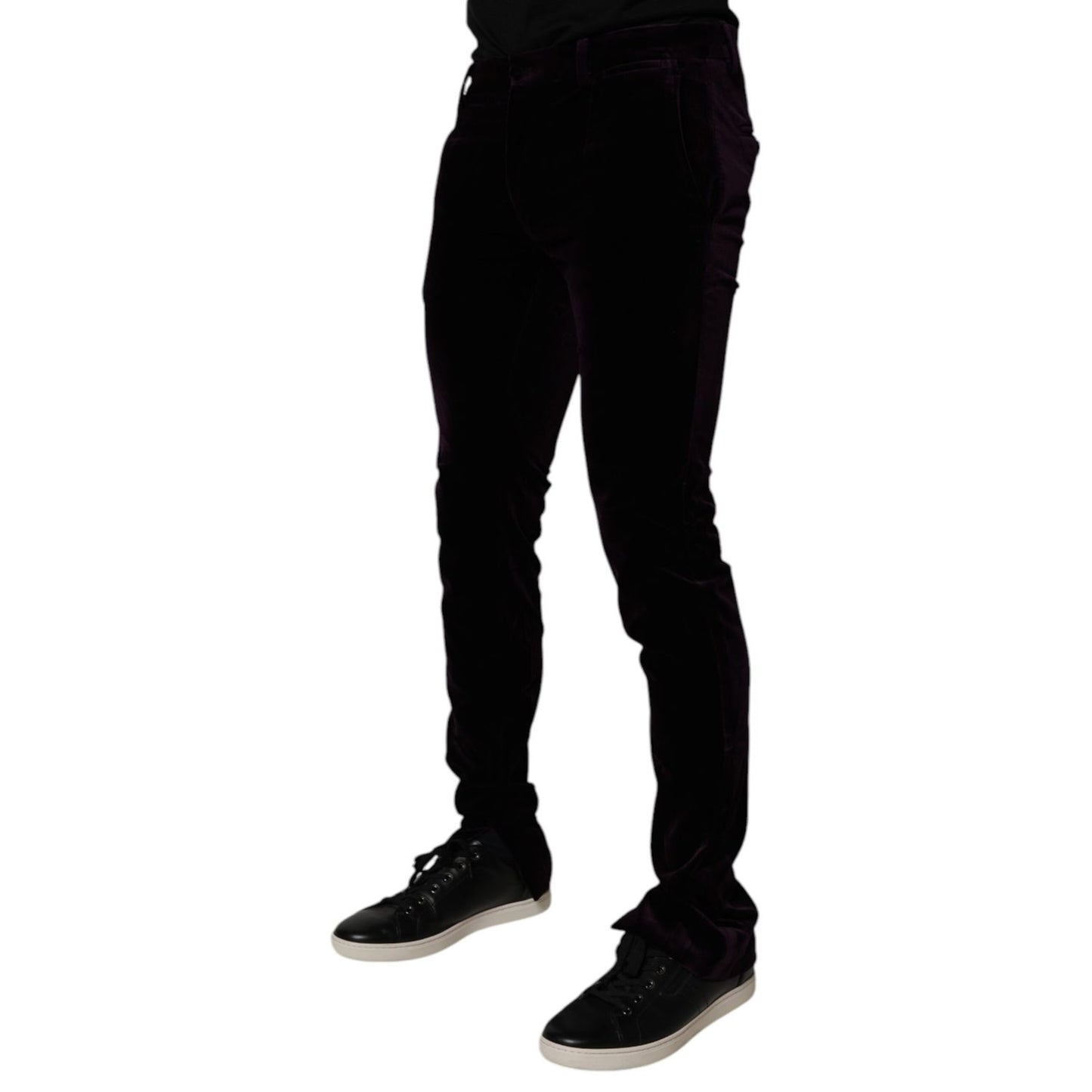 Dolce & Gabbana Violet Velvet Cotton Men Dress Formal Pants Dolce & Gabbana