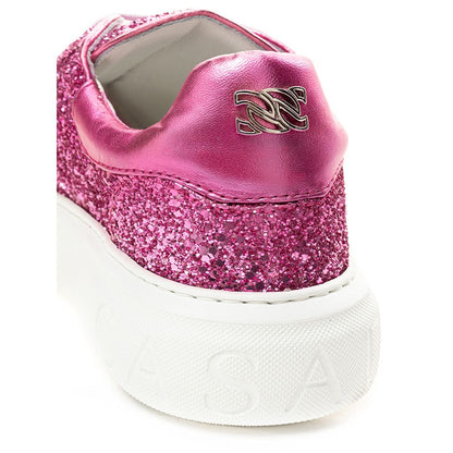 Casadei Fuchsia Fabric And Leather Low Top Sneakers