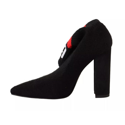 GCDS Black Suede Logo Socks Block Heel Ankle Boots Shoes GCDS