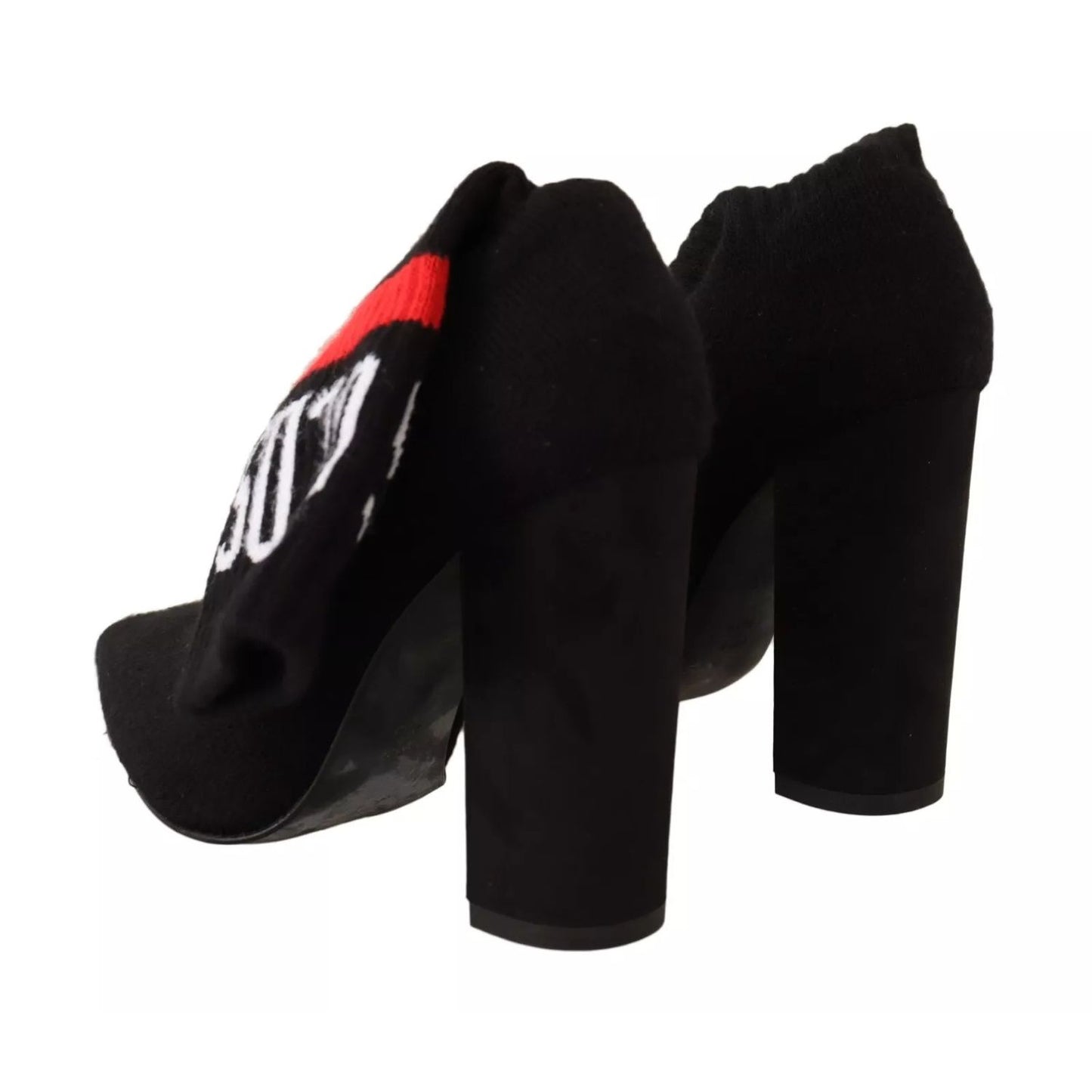 GCDS Black Suede Logo Socks Block Heel Ankle Boots Shoes GCDS