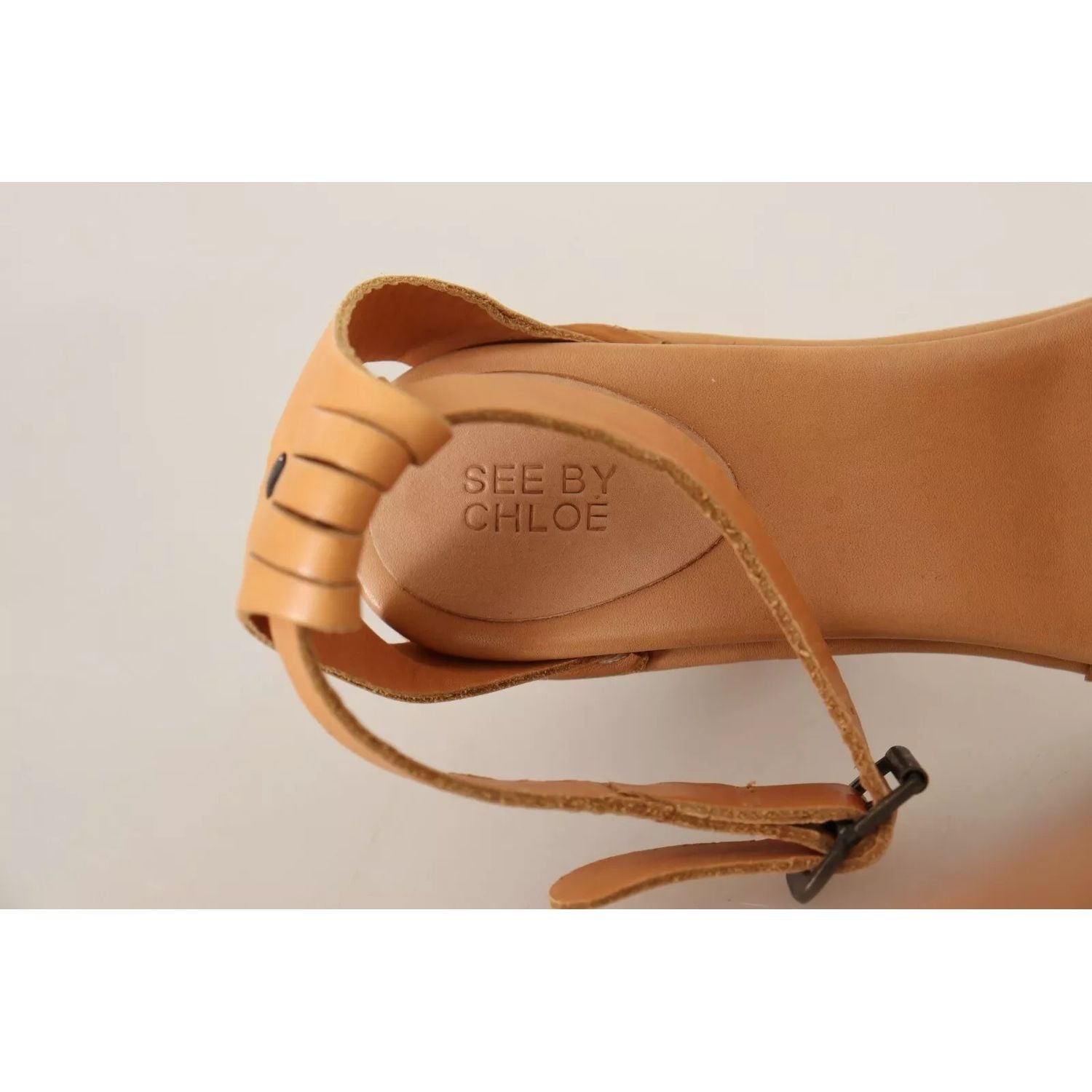 See By Chloé Brown Leather Studded Ankle Strap Sandals Shoes