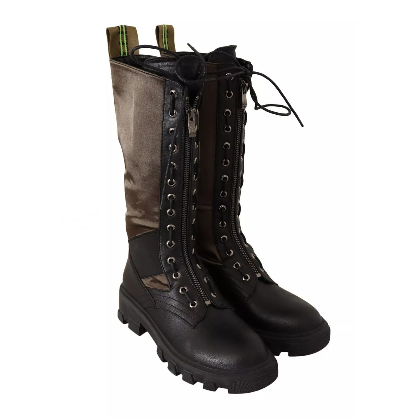 Gaelle Black Green High Combat Boots Lace Up Military Shoes Gaelle