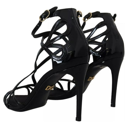 Dolce & Gabbana Black Leather Stiletto Heels Sandals Shoes