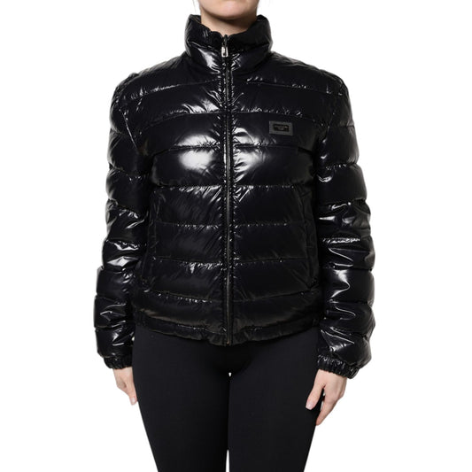 Dolce & Gabbana Black Logo Plaque Full Zip Puffer Jacket Dolce & Gabbana