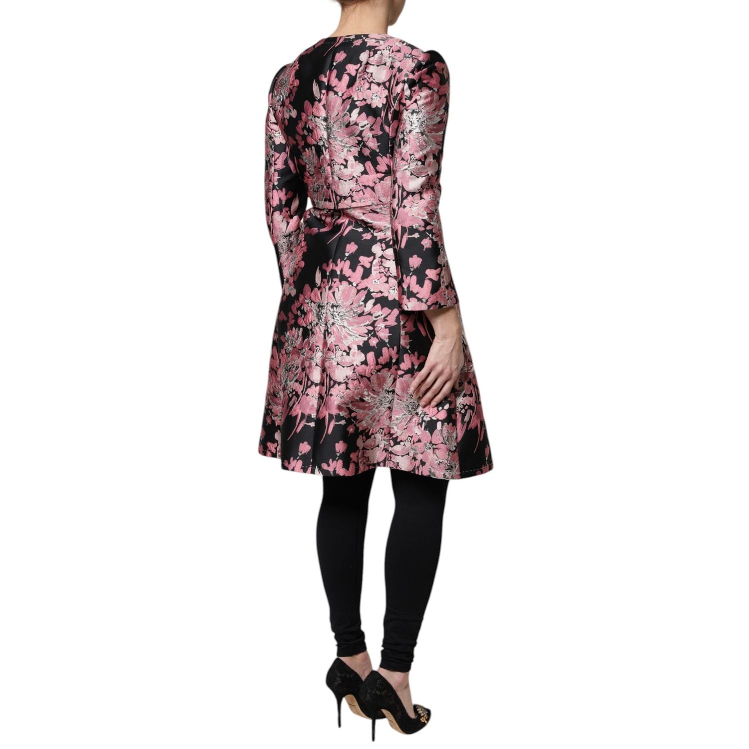 Dolce & Gabbana Pink Black Floral Brocade Trenchcoat Jacket