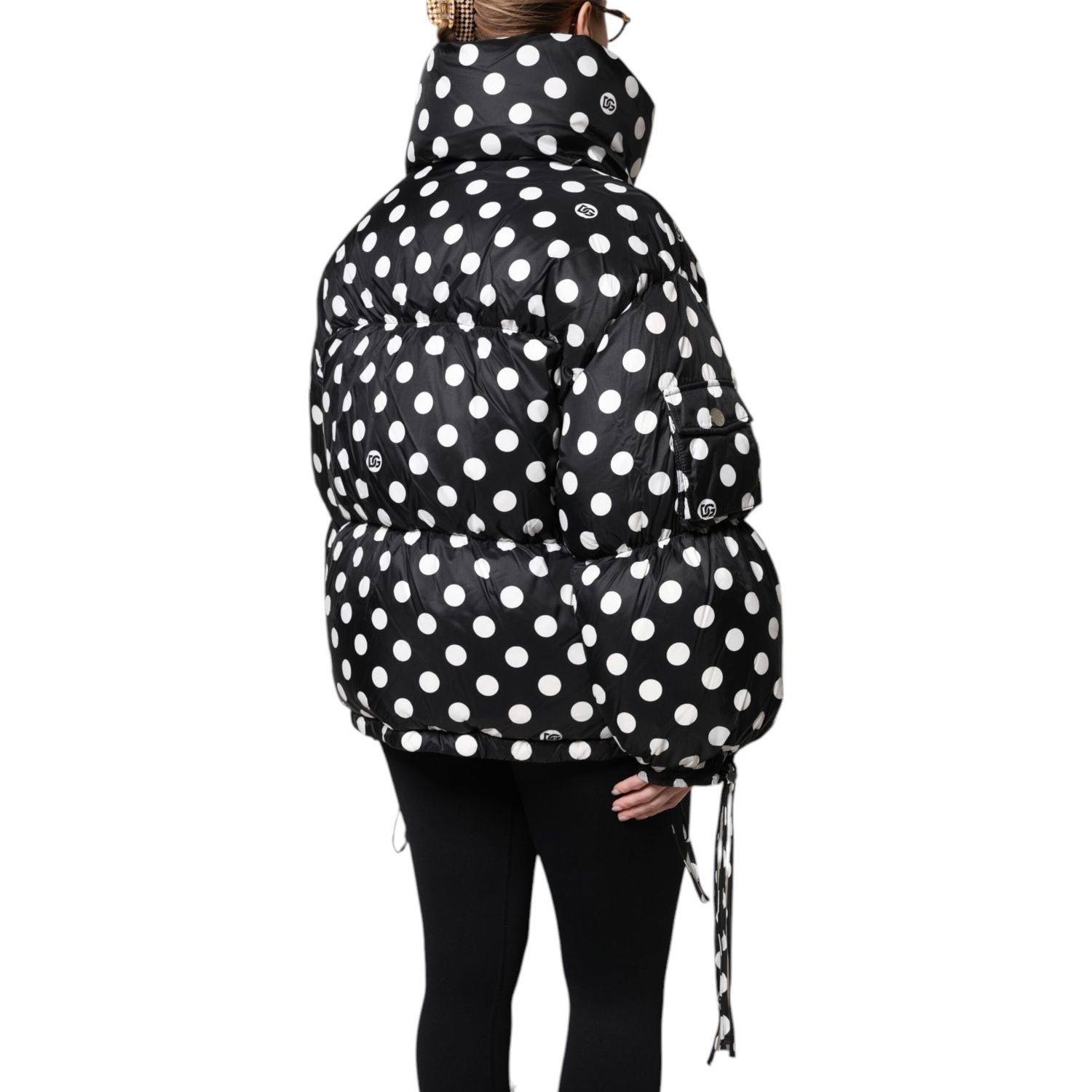 Dolce & Gabbana Black White Polka Dot Full Zip Puffer Jacket