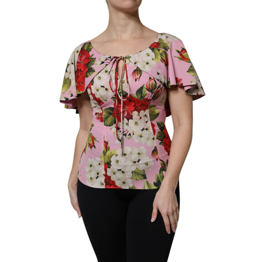 Dolce & Gabbana Pink Floral Silk Short Sleeves Blouse Top Dolce & Gabbana