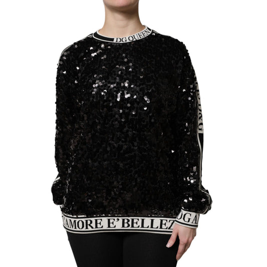 Dolce & Gabbana Black DG Queen Sequin Pullover Sweater Dolce & Gabbana