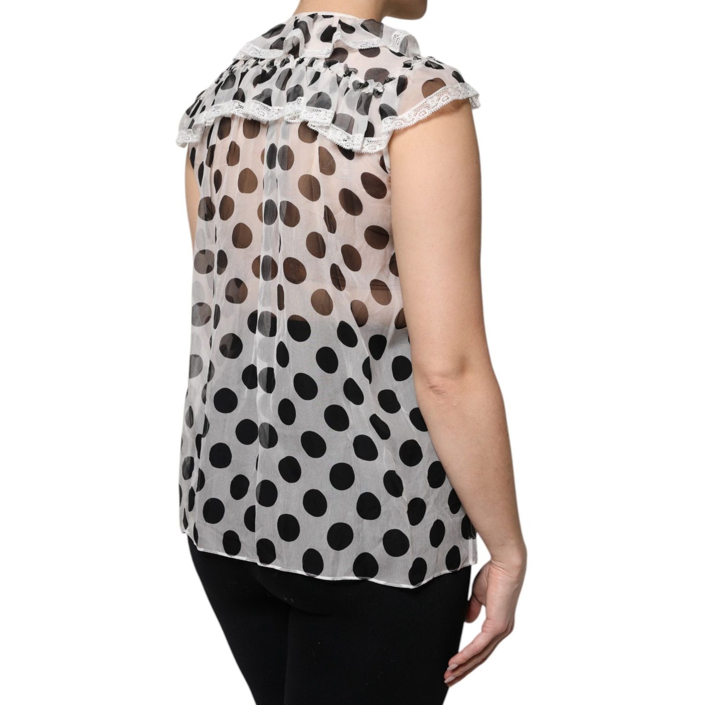 Dolce & Gabbana White Black Polka Dot Cotton Sleeveless Top
