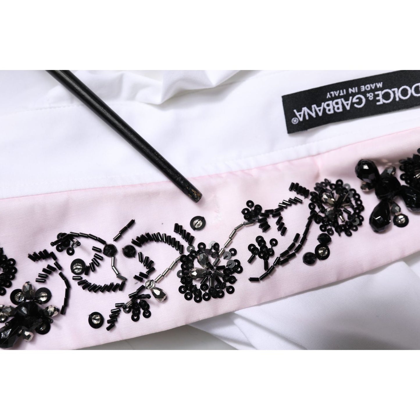 Dolce & Gabbana White Embellished Collared Dress Shirt Top