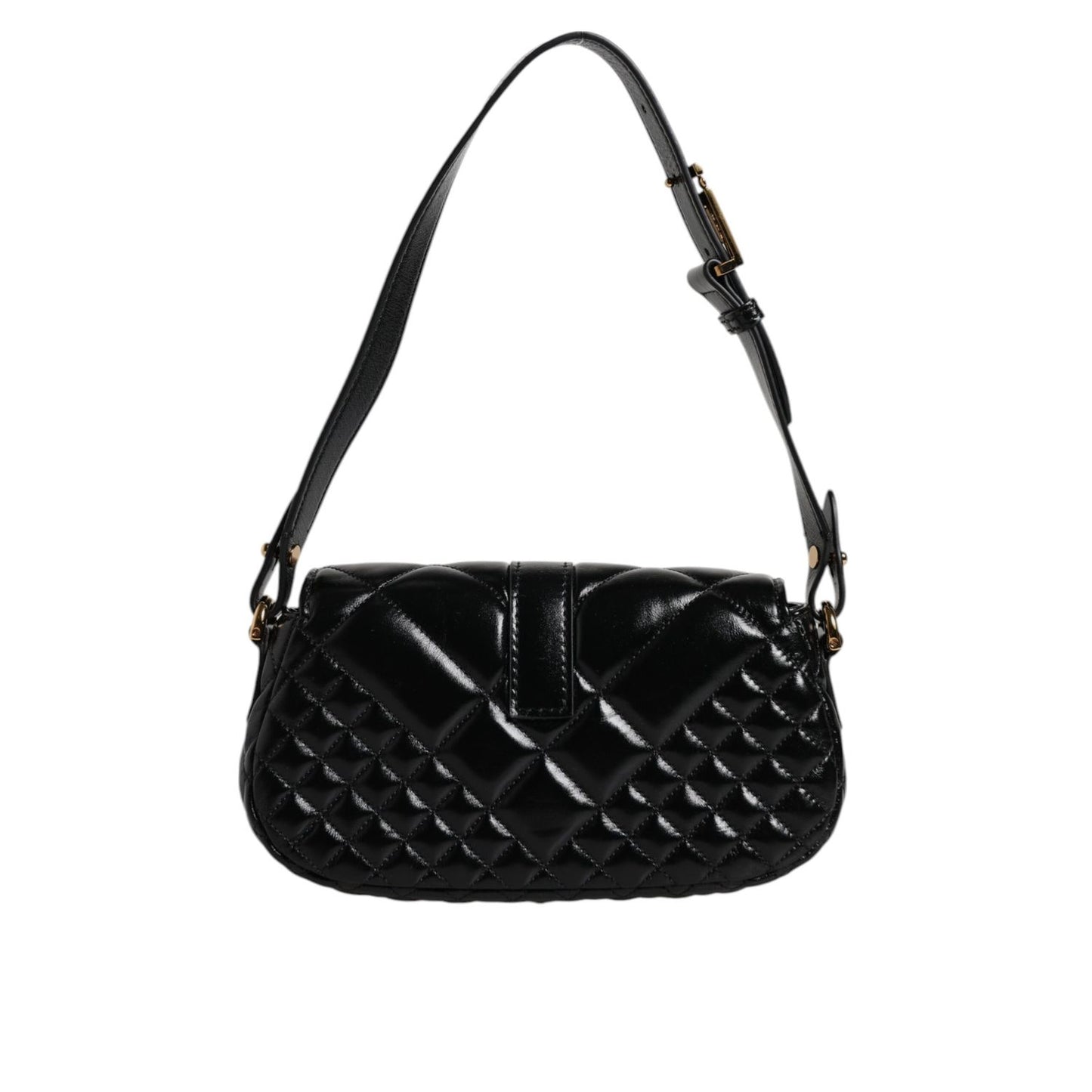 Versace Black Calf Leather Quilted Shoulder Strap Bag Versace