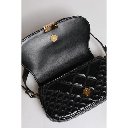 Versace Black Calf Leather Quilted Shoulder Strap Bag Versace