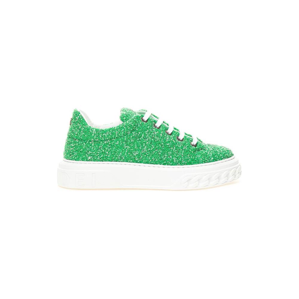 Casadei Green Fabric And Leather Athletic Sneakers