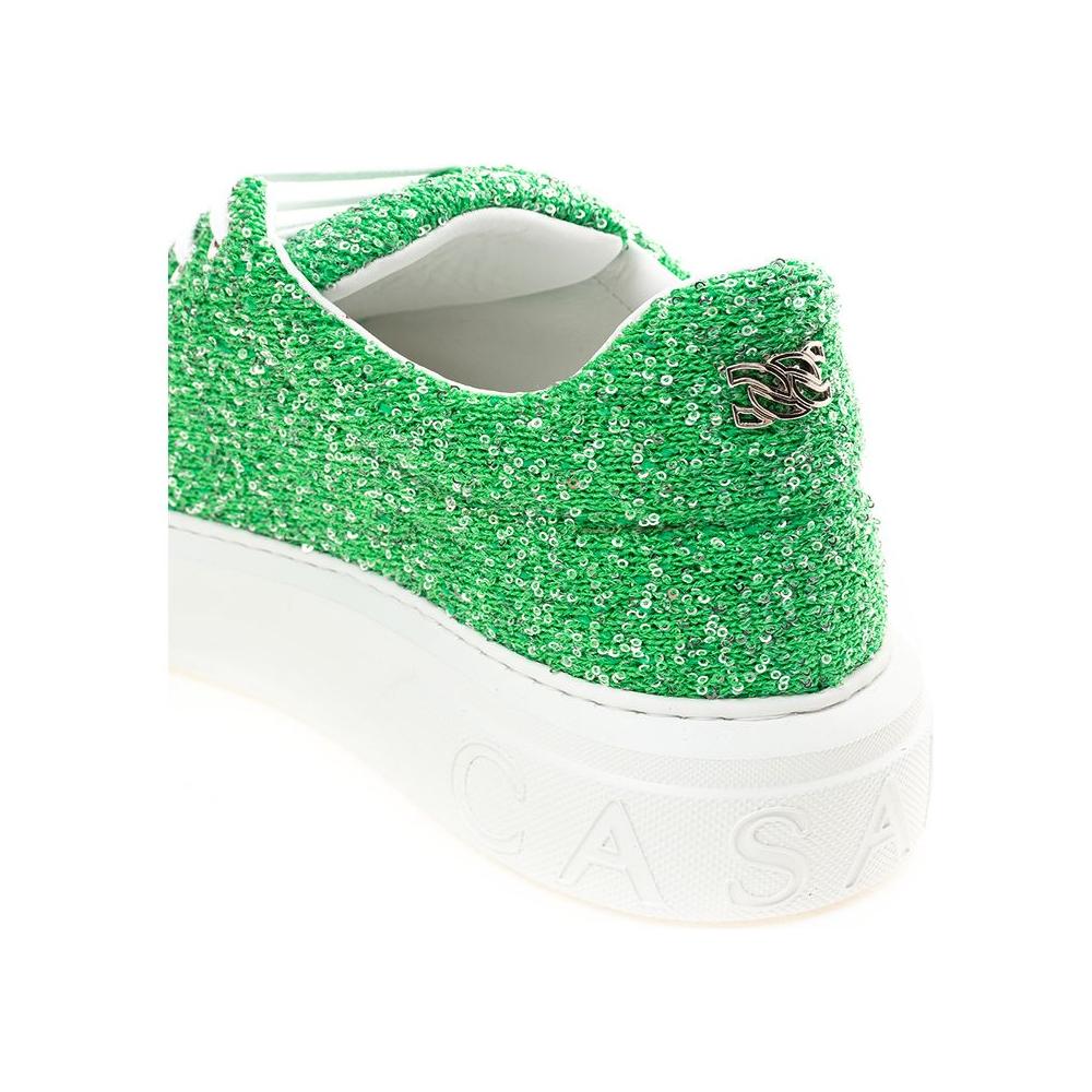 Casadei Green Fabric And Leather Athletic Sneakers