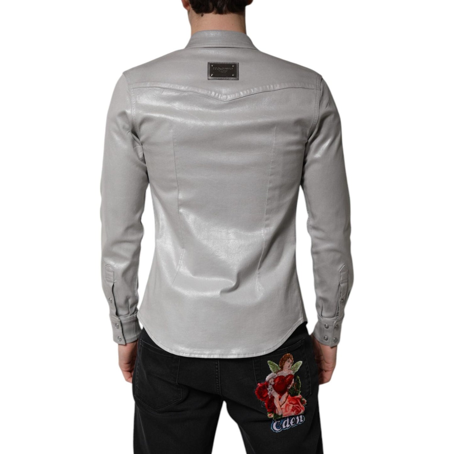 Dolce & Gabbana Metallic Gray Cotton Button Down Shirt