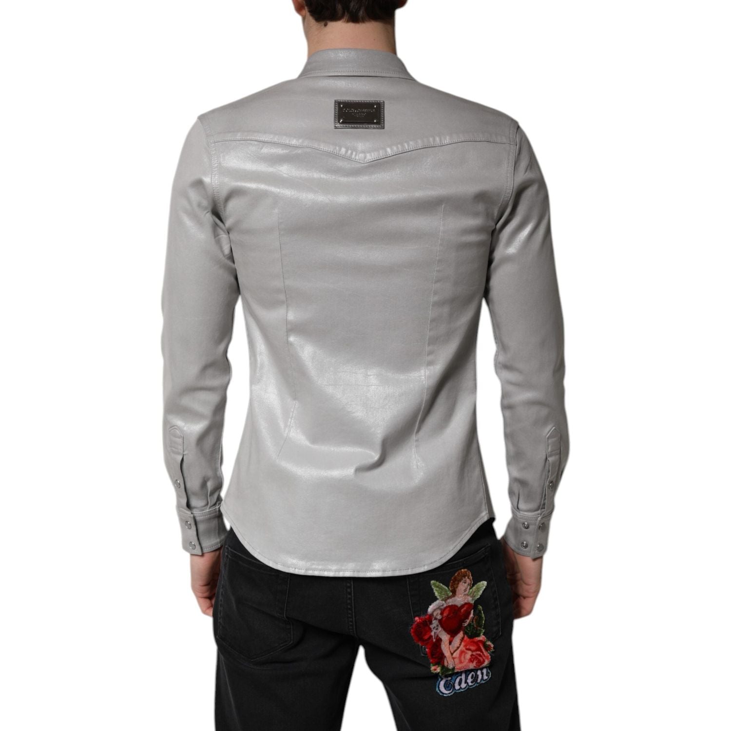 Dolce & Gabbana Metallic Gray Cotton Button Down Shirt