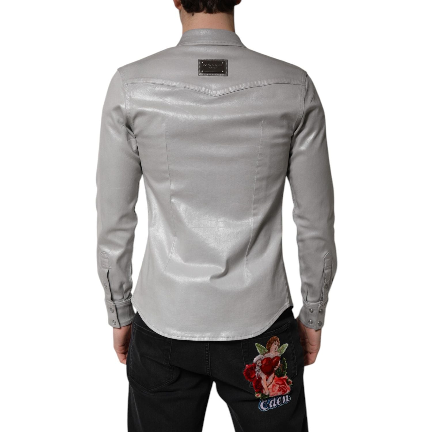 Dolce & Gabbana Metallic Gray Cotton Button Down Shirt