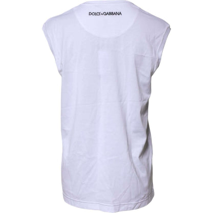 Dolce & Gabbana White Cotton Sleeveless Printed Tank T-shirt