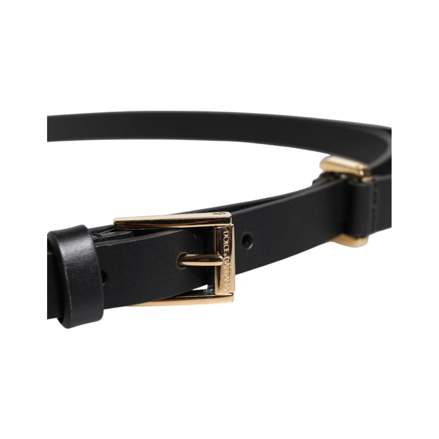 Dolce & Gabbana Black Calf Leather Gold Metal Buckle Belt