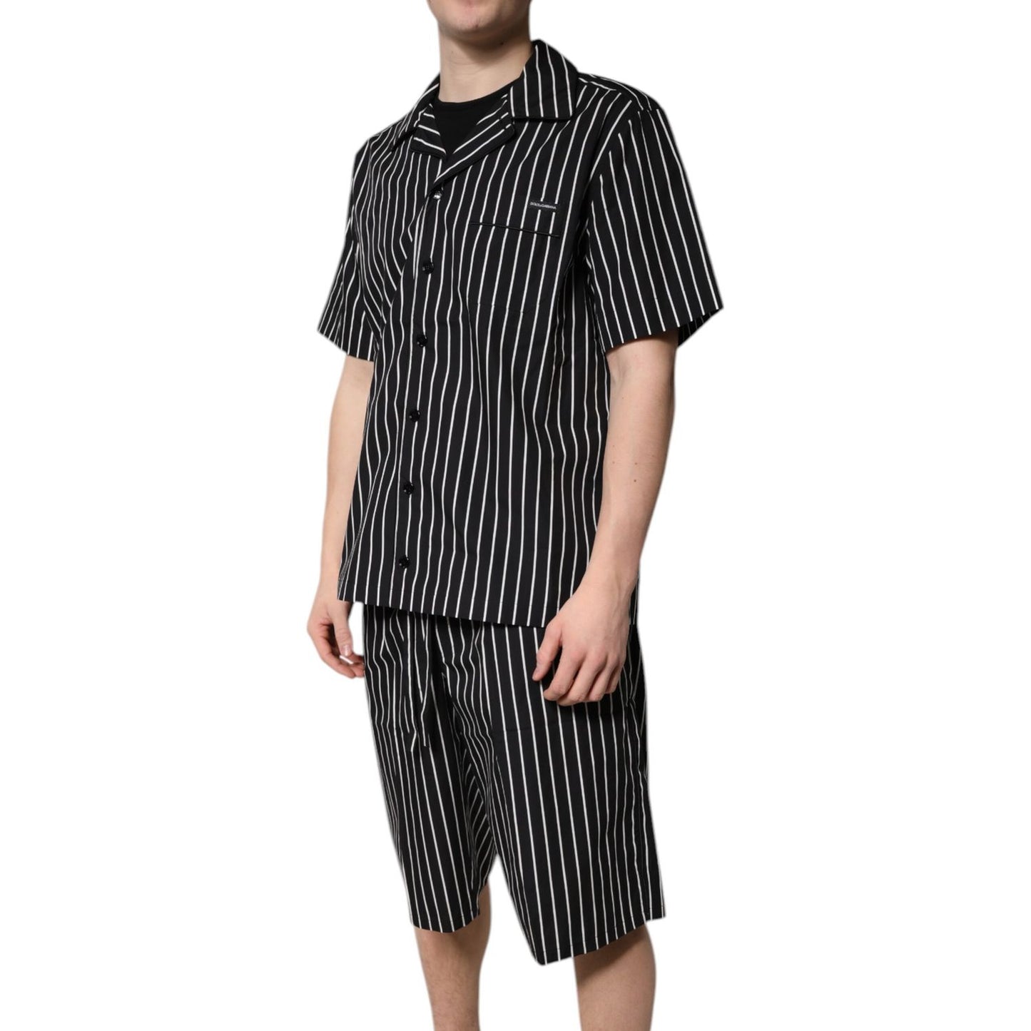 Dolce & Gabbana Black White Stripes Cotton Men Pajama Set Sleepwear