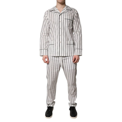 Dolce & Gabbana White Black Stripes Cotton Men Pajama Set Sleepwear