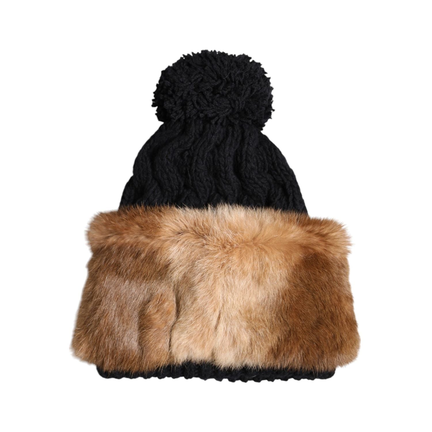 Dolce & Gabbana Black Brown Dyed Rabbit Real Fur Winter Beanie Hat