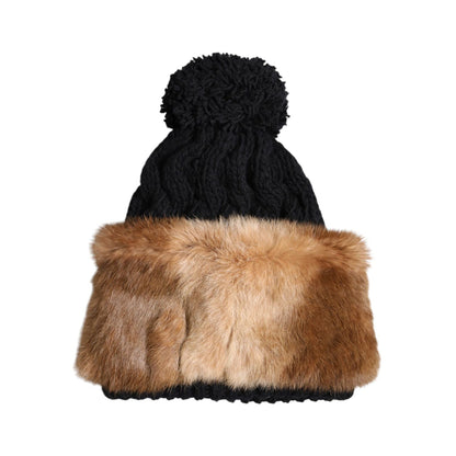 Dolce & Gabbana Black Brown Dyed Rabbit Real Fur Winter Beanie Hat