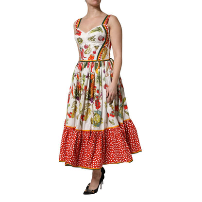 Dolce & Gabbana White Vegetables Sleeveless A-line Dress