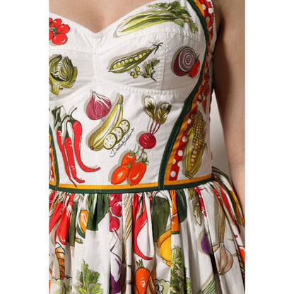 Dolce & Gabbana White Vegetables Sleeveless A-line Dress