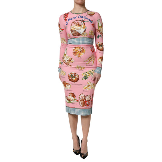 Dolce & Gabbana Pink Pastry Print Bodycon Sheath Midi Dress