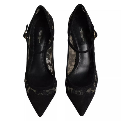 Dolce &amp; Gabbana Black Mary Jane Taormina Lace Pumps Shoes