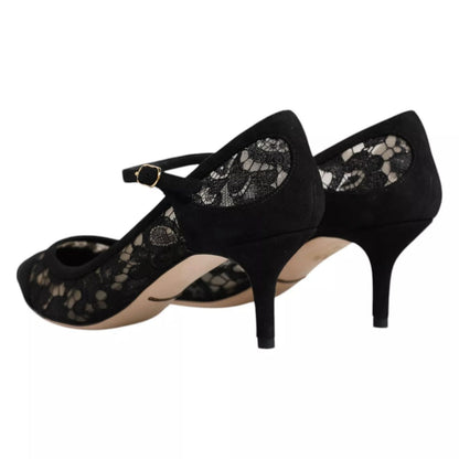 Dolce &amp; Gabbana Black Mary Jane Taormina Lace Pumps Shoes
