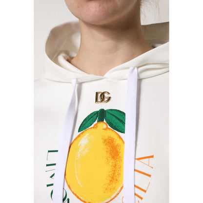 Dolce & Gabbana Ivory Cotton Printed Hooded Pullover Sweater